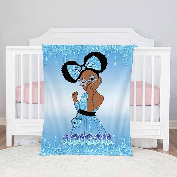 D-Story Custom Name Blanket Personalized Blanket and Throws Black Girl Blanket Customized Blankets with Name Text for Adult Kids Gift for Newborn, Toddler on Baby Birthday