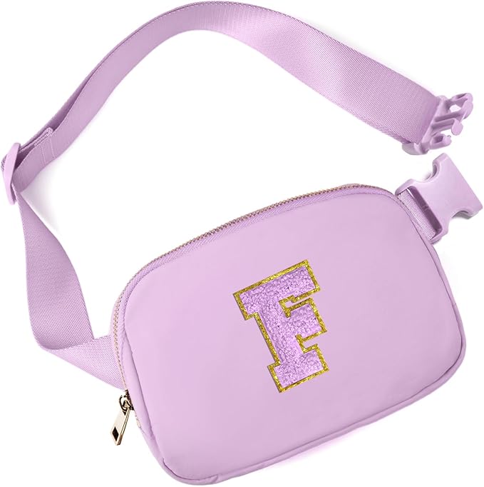 Gitus Gifts for 8 9 10 11 12 Year Old Girls Belt Bag Fanny Pack Crossbody Bags with Initial Letter Patch Cute Stuff Birthday Gifts for Teen Girls Women Personalized Trend Stuff (Lavender-F)