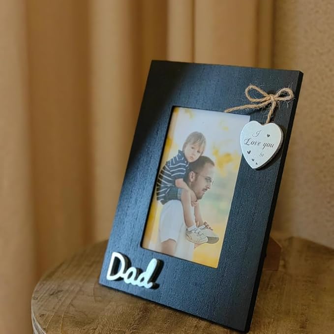 Dad I Love You so Picture Frame 4x6 Vertical,Black Wooden Heart Photo Frame for Father,Father Day Gift,Gift for Dad Birthday,Christmas,Thanksgiving,New year
