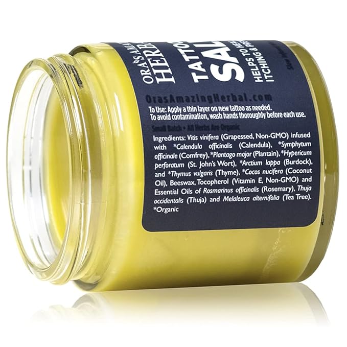 Ora's Amazing Herbal, Tattoo Salve, Tattoo Aftercare Balm| Color Enhancement for Old Ink | Itchy Relief Cream Ointment for New Tattoo| Paraben Free, Plastic Free| | Faster Healing | 1 and 4 oz set