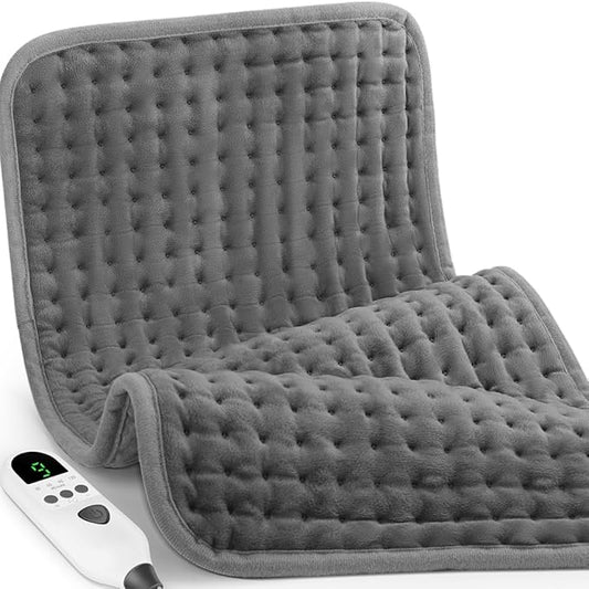Heating Pad for Back Pain & Period Cramps Relief, 9 Heat Settings Electric Heating Pad for Neck & Shoulder, Auto Shut Off, Soft Machine Wash Fabric, Gifts for Mom, Women, 12''x24'', Gray