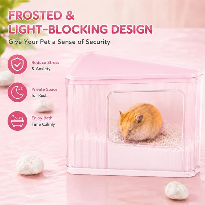 Hamster Sand Bath Container, Large Dust Bath House with Scoop, White | Tall enclosed design reduces sand scatter, spacious interior, frosted privacy walls, top platform, easy-clean bath box