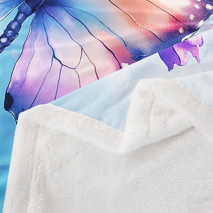 Feelyou Blue Butterfly Fleece Throw Blanket Twin 60"x80" Kids Girls Sherpa Blanket Plush Fuzzy for Bed Couch Chair Living Room, Watercolor Bed Blanket Chic Gorgeous Room Decor