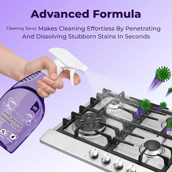 Clean Spray Cleaner for Ovens - Multipurpose Foam Cleaning System - Spray Oven Cleaner, All-Purpose Cleaner with Concentrated Cleaning Tablets, Multi-surface Cleaning Tablets (2Bottle+18pcs Tablets)