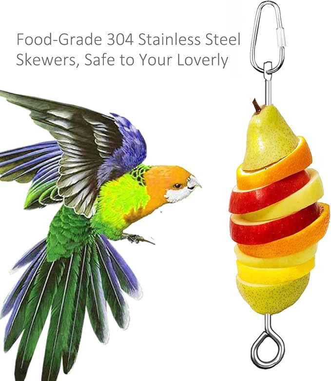 Bird Cage Food Holder Parrot Fruit Vegetable Skewer Bird Cage Feeder, 3Pack | Stainless-Steel Fruit Holder Foraging Toy for Budgie, Parakeet, Macaw