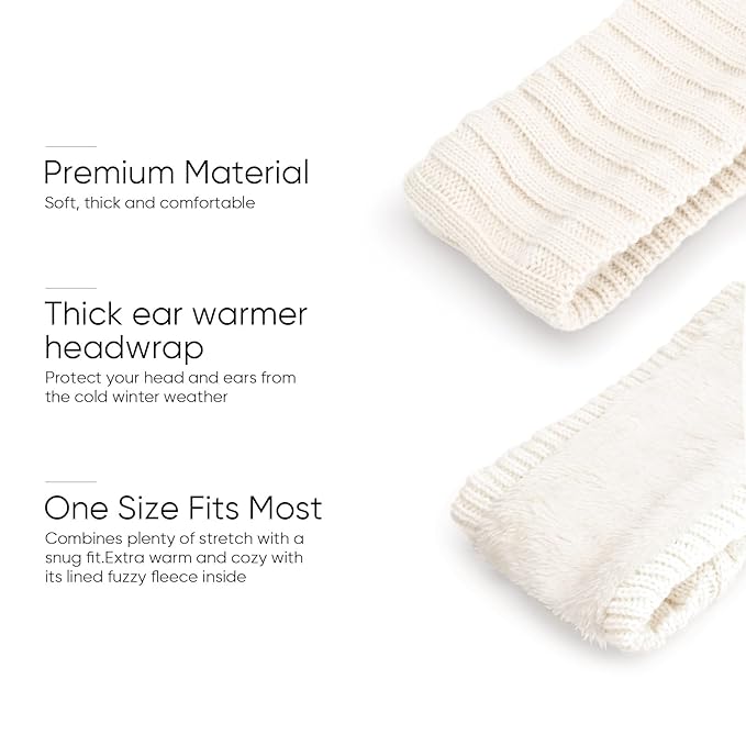AQOKKA Knit Winter Headbands for Women Fuzzy Wool Fleece Lined Ear Warmers Elastic Turban Crocheted Head Wrap Winter Accessories for Women Cold Weather