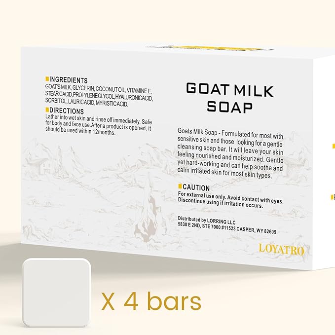 Goat Milk Soap Bar 4.8 oz (4 Bars) For Dry Sensitive Skin. Natural Soap For Women, Men, Kids & Baby. Great For Face & Body