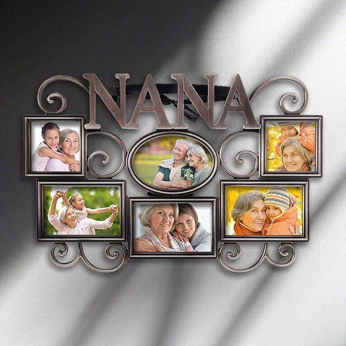 Lasody Nana Picture Frame,Cherish Every Memory,6 opening photo collage,Antique Silver,Mothers Day GiftsLasody Fathers Day And Mothers Day Collage Picture Frame (3”X2“+2“x2", Nana)