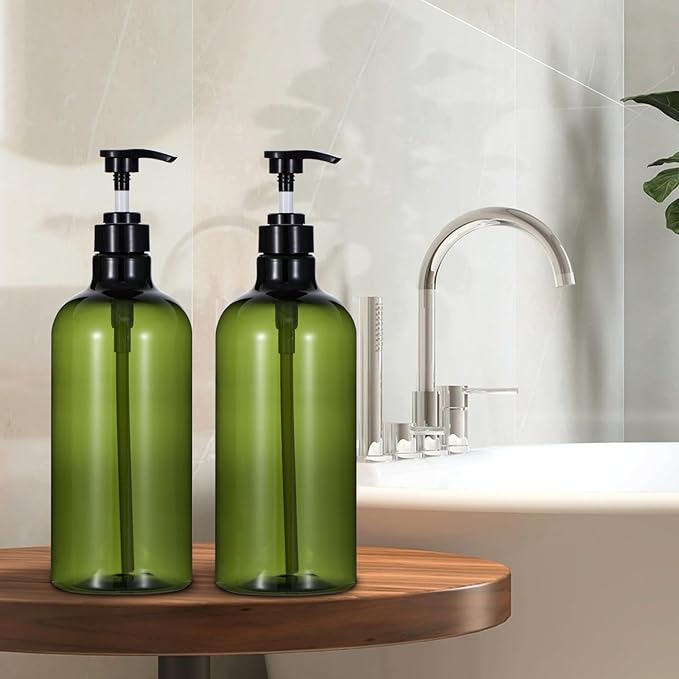 Yebeauty Pump Bottle Dispenser, 33.8oz 1000ml Refillable Shampoo Pump Bottles Empty Plastic Shower Soap Dispenser Large Liquid Containers for Conditioner Body Wash, Bathroom Kitchen, 2 Pack Green