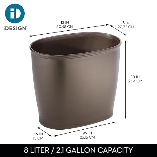 iDesign Slim Plastic Bathroom Trash Can, Small Garbage Bin for Bedroom, Office, Desk, Dorm, Bronze