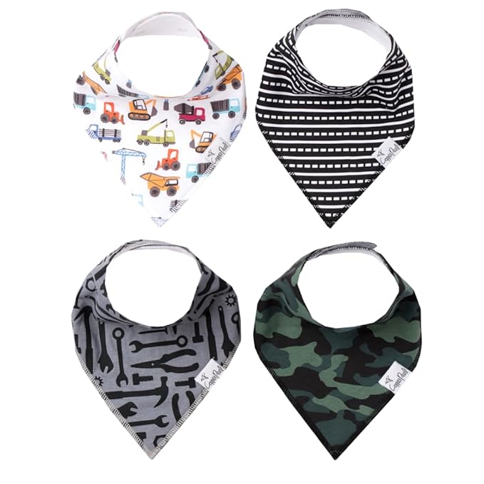 Copper Pearl 4 Pack Soft Cotton Baby Bibs for Drooling and Teething, Absorbent Drool Bibs for Baby Girl and Boy, Adjustable to Fit Newborns to Toddlers, Tons of Styles (Diesel)