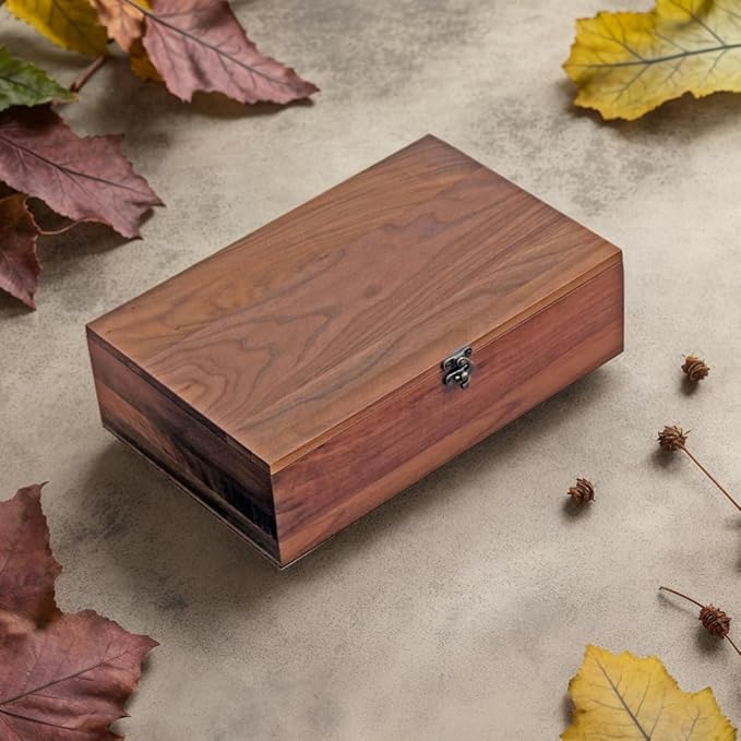 Walnut Wood Storage Box – Handcrafted Organizer for Jewelry, Watches, Keepsakes– 11"x7"x3.1" Multipurpose Storage Box