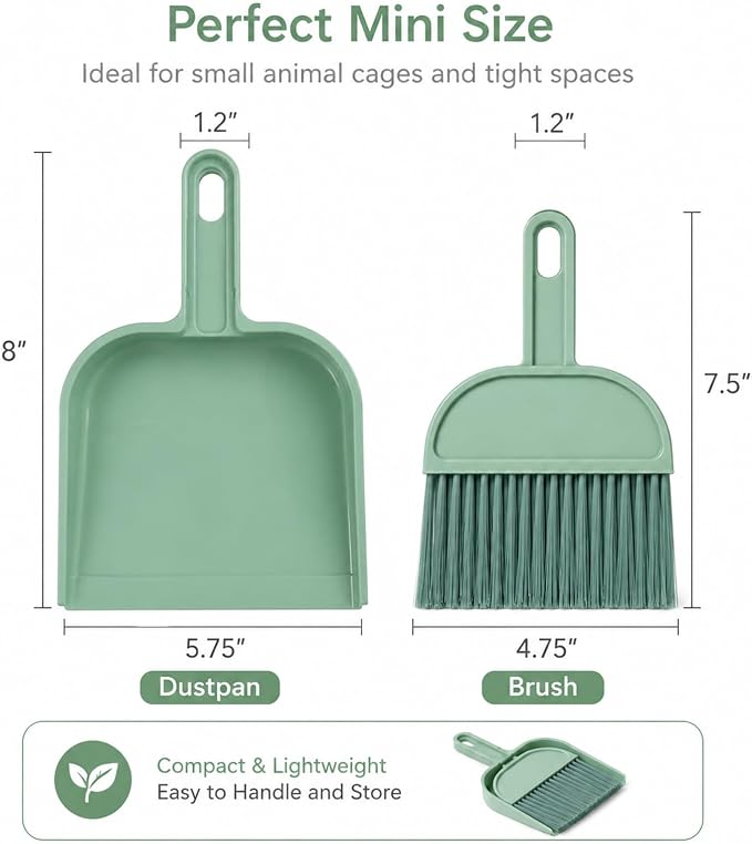 Rypet Mini Dustpan & Brush Set for Small Pet Cage Cleaning – Compact Handheld Broom for Guinea Pig, Rabbit, Hamster Bedding & Sticky Messes, Space-Saving, Deep-Corner Cage Cleaner Tool | Bunny Litter Box Brush, Fits Cage Corners, Hanging Hole Storage, ...