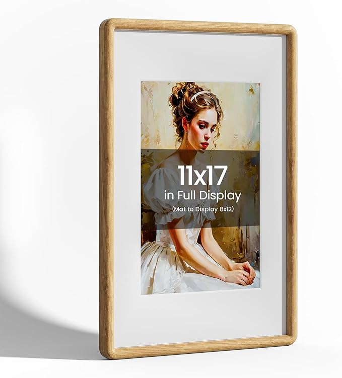11x17 Picture Frame Natural Oak Wood From California-USA with Real Tempered Glass, Handcrafted 11 x 17 Diploma Frame Matted to 8x12 Photo,Certificate,Degree,Graduation Picture Display on Wall