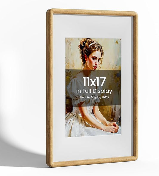 11x17 Picture Frame Natural Oak Wood From California-USA with Real Tempered Glass, Handcrafted 11 x 17 Diploma Frame Matted to 8x12 Photo,Certificate,Degree,Graduation Picture Display on Wall
