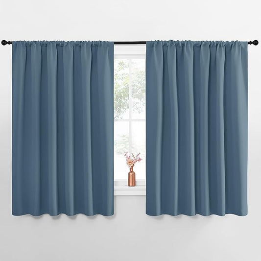 NICETOWN Blackout Curtains for Bedroom, Blackout Curtain Panels, Smoky Blue, 1 Pair, 70 by 63-inch, Window Treatment Energy Saving Thermal Insulated Solid Rod Pocket Blackout Drapes/Draperies