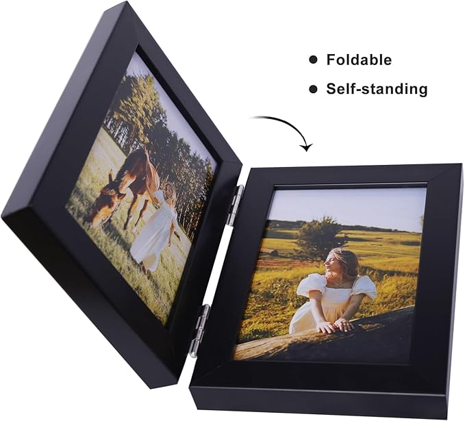 Double Vertical 5X7 Hinged PS Family Picture Frame Collage For Desktop or Tabletop (Black 57X2)