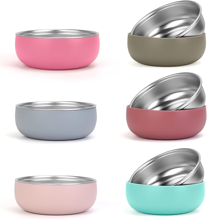 ShineMe Stainless Steel Bowls for Kids, 6 pack Toddler Bowls with Removable Colorful Silicone Sleeve, Unbreakable Baby Bowls for Soup, Cereal, Yogurt, Snacks...