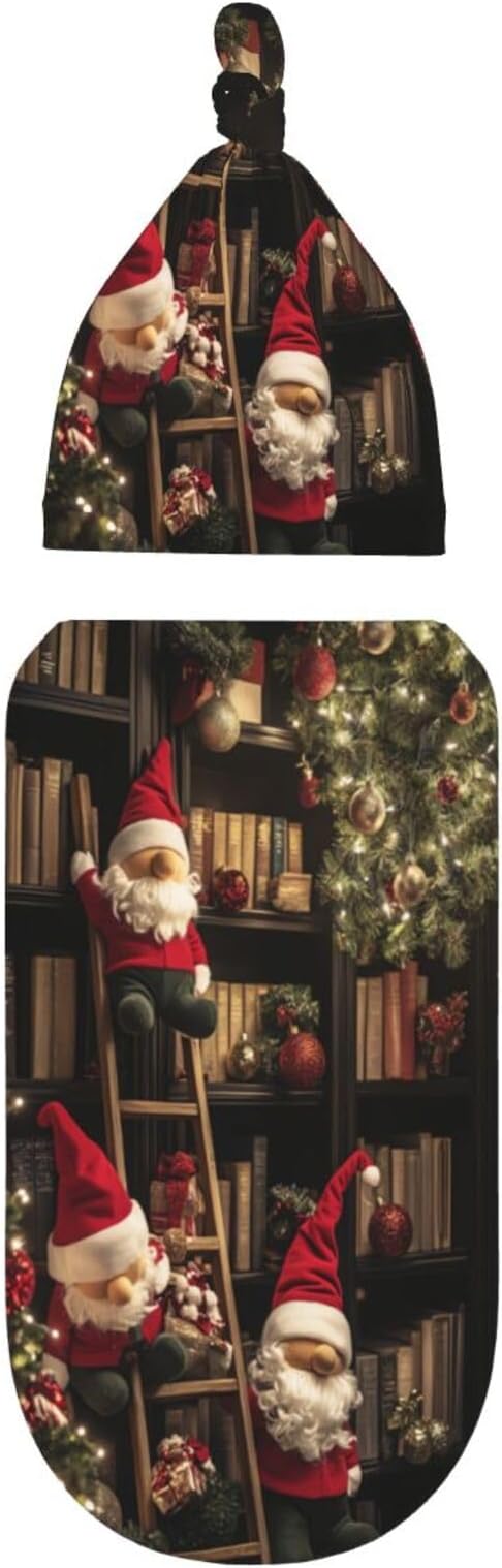 Christmas Baby Swaddle Blanket and Hat Set for Newborn Boys Girls Soft Infant Wrap Sleep 0-6 Months Marry Christmas-4