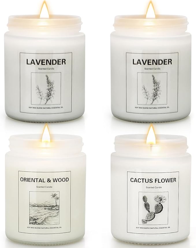 Long Lasting Soy Candles for Home, 4 Pack Scented Candle Gift Set, Natural Aromatherapy Candles with Relaxing Scents, Holiday & Christmas Gifts for Women