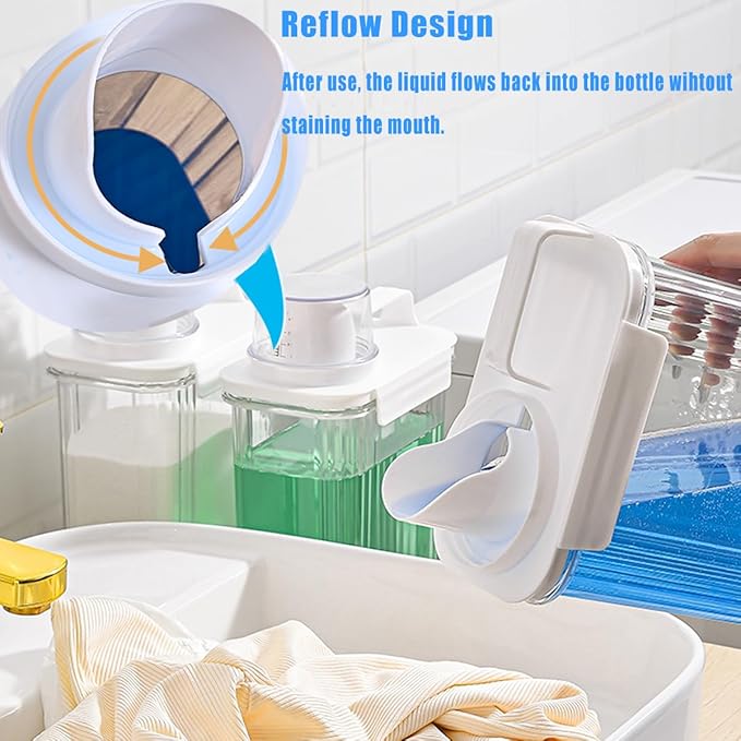 [2 Pack] Laundry Detergent Dispenser for Laundry Room Organization and Storage, 2800ml Laundry Soap Dispenser，Liquid Laundry Detergent Dispenser with 4 Removable Labels, BPA Free & Pet Plastic, Clear