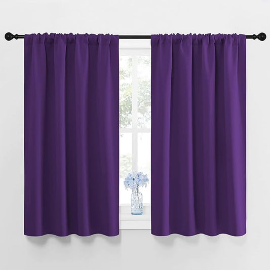 NICETOWN Blackout Purple Curtains for Living Room - Thermal Insulated Solid Rod Pocket Blinds for Bedroom Decor (Royal Purple, Set of 2 Panels, 42 x 48 Inch)