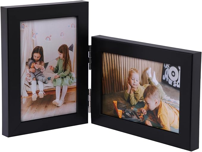 Double Vertical And Horizontal 5X7 Hinged PS Family Picture Frame Collage For Desktop or Tabletop (Black 5775)
