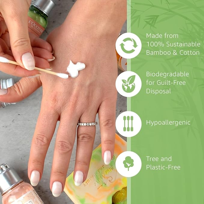 Ibambo 100% Bamboo Cotton Swabs (1000-Pack) | Double Tipped Organic Cotton Swabs for Ears | Biodegradable Beauty & Personal Care Items | FSC Certified & Hypoallergenic | For All Ages & Pets
