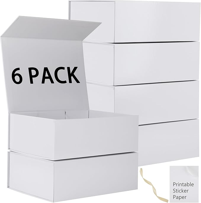 6 Pack White Gift Boxes With Lids,12x8x4.5 Inch Bridesmaid Proposal Box And Printable Stickers,Proposal Boxes With Ribbon For Wedding, Packaging, Present, Birthday