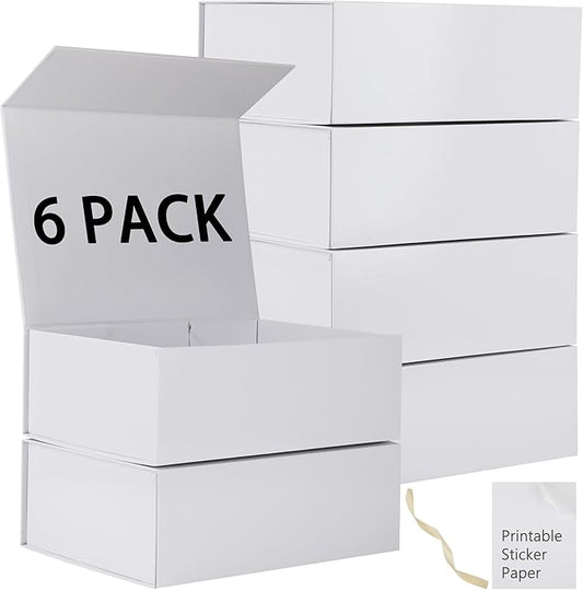 6 Pack White Gift Boxes With Lids,12x8x4.5 Inch Bridesmaid Proposal Box And Printable Stickers,Proposal Boxes With Ribbon For Wedding, Packaging, Present, Birthday