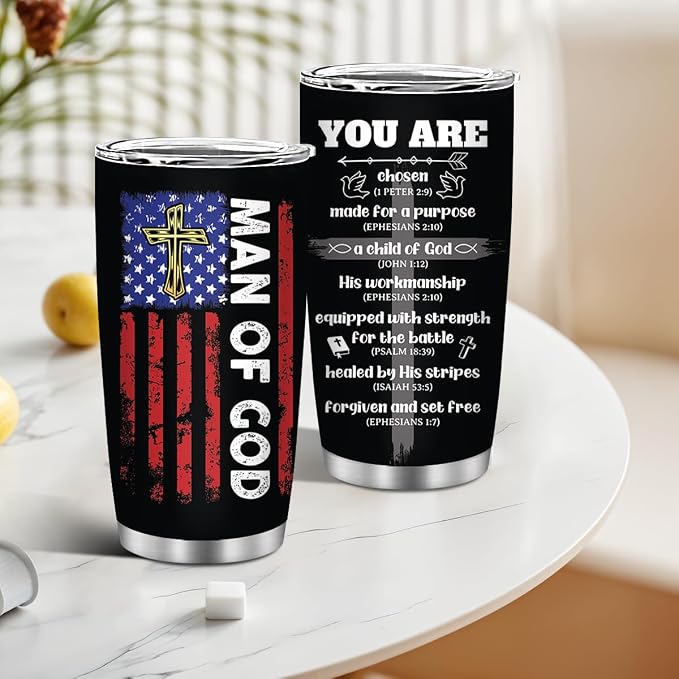 Christian Gifts, 20oz Stainless Steel Man of God Tumblers with Straw, Pastor Gift for Thanksgiving Christmas, Catholic Religious Inspirational Pastor Bible Gift, Christian Tumbler, 1 PCS