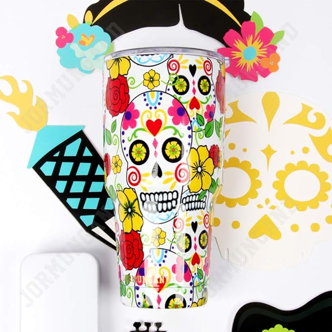 Jormungand 30 oz Tumbler Stainless Steel Vacuum Insulated Travel Mug with Leak Proof Lid Double Wall Coffee Cup Water Bottle for Cold Beverages 30oz tumbler Sugar Skull