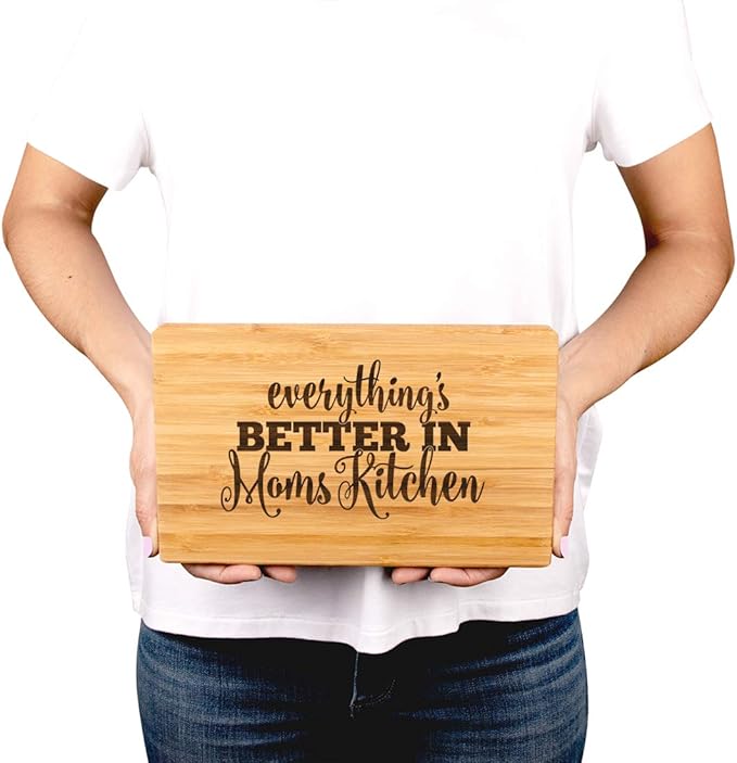 Andaz Press Laser Engraved Small Bamboo Wood Cutting Board, 9.5 x 6-inch, Everything is Better in Mom's Kitchen, 1-Pack Mother's Day Mom's Birthday Christmas Cutting Boards For Kitchen