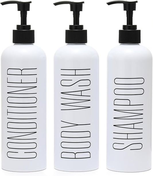 HOMCDALY Shampoo and Conditioner Dispenser, 16oz 3-Pack Refillable Pump Bottles, Shampoo Conditioner Body Wash Dispensers Bottles, Bathroom Shampoo Dispenser Set(White