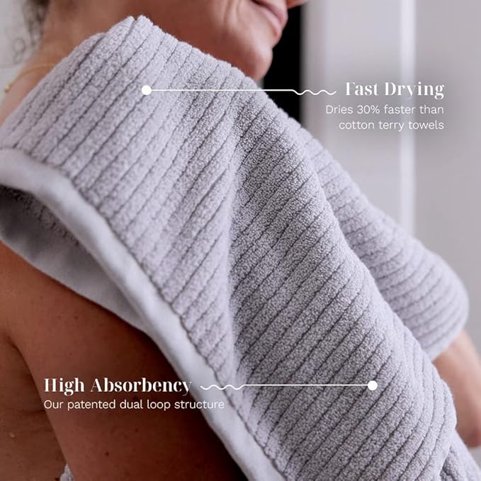 LUXOME Luxury Performance 4-Piece Hand Towel Set | Patented Quick-Dry Tech | Ultra Soft | 16" W x 30" L | Pebble (Light Grey)