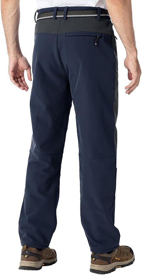 TBMPOY Men's Snow Pants Fleece Lined Hiking Winter Waterproof Softshell Ski Outdoor Insulated Climbing Pants Zipper Pockets