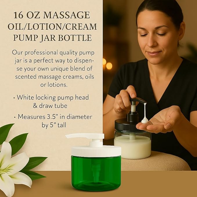 Royal Massage 16oz Refillable Pump Jar with Locking Dip Tube Dispenser – BPA-Free Plastic Container for Massage Oils, Lotions, Creams – Ribbed Lid Wide-Mouth Jar – Durable & Reusable (Blue/Black, 3)