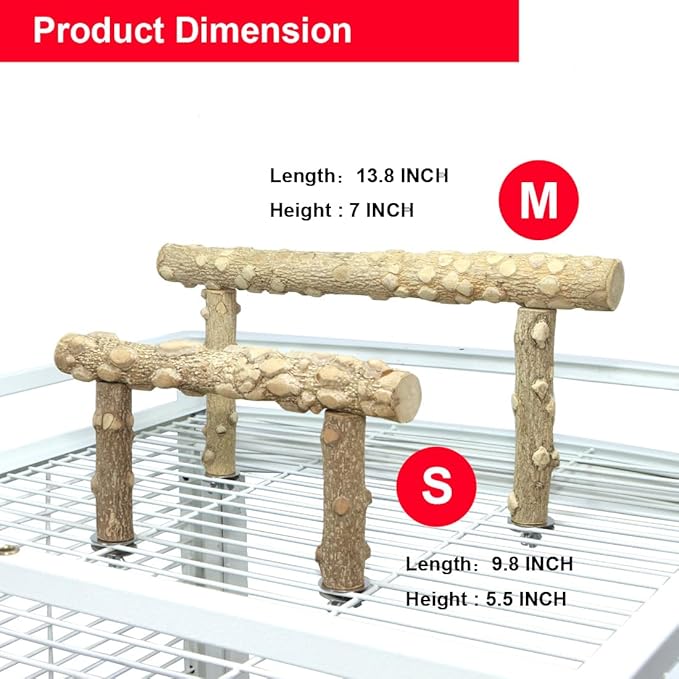 Bird Perch Stand,Natural Wood Cage Gym Toy Branch for Small Large Parrot | 100% Natural pepper wood, no chemical odor, non-slip grip, fits parakeets cockatiels conures African greys, easy install