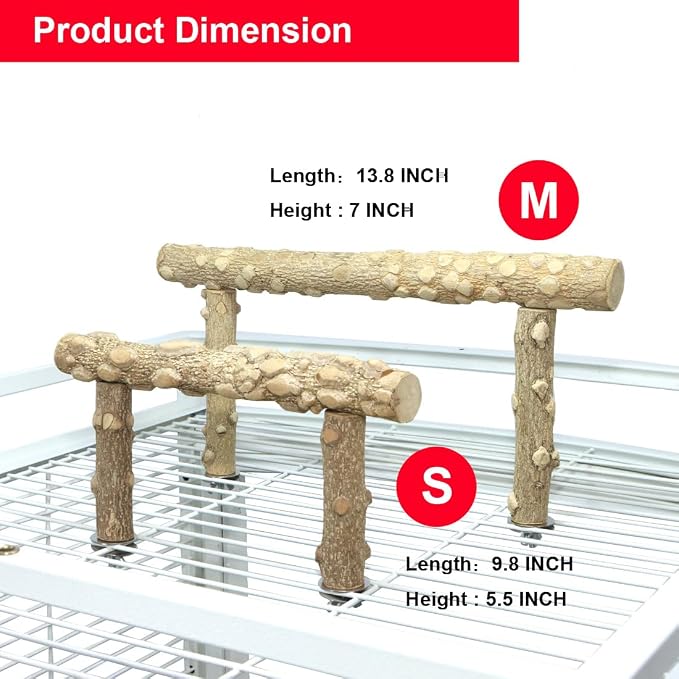 Bird Perch Stand,Natural Wood Cage Gym Toy Branch for Small Large Parrot | 100% Natural pepper wood, no chemical odor, non-slip grip, fits parakeets cockatiels conures African greys, easy install