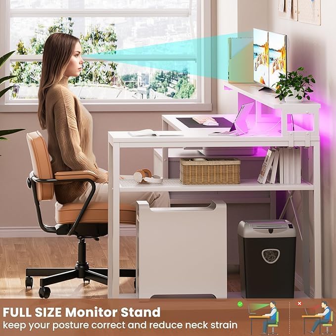Aheaplus L Shaped Desk with File Drawer, Reversible L Shaped Gaming Desk