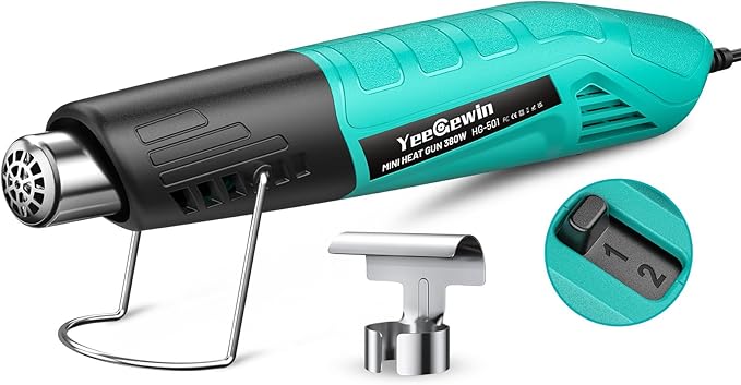 Heat Gun, 380W Fast Heat Mini Hot Air Gun with 2-Temp Settings 480°F-850°F(249°C-455°C) Overheat Protection Reflector Nozzle, 4.9Ft Long Cable for Shrink Wrap,Vinyl, Crafts, Epoxy Resin