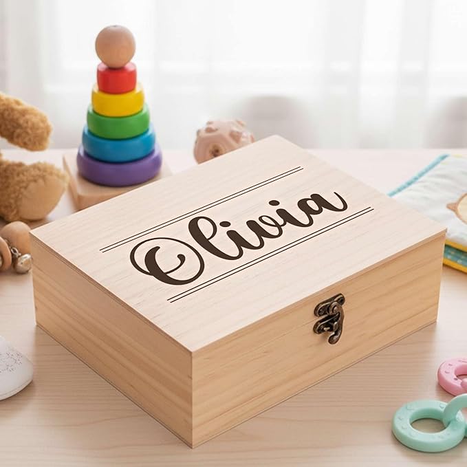 Personalized Baby Memory Pine/Walnut Wooden Box for Keepaske, Custom Newborn Gifts Engraved Wood Box with Lid, Baby Shower Gifts for Boys Girls Keepsake Storage Boxes