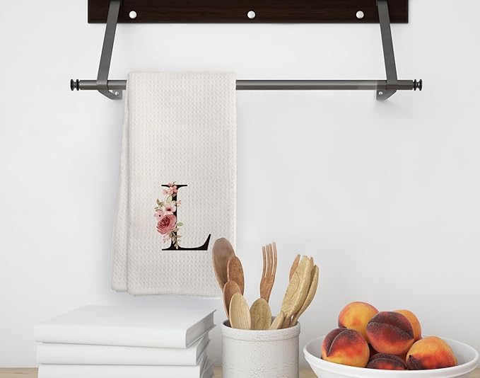 Kitchen Towel, Mode Monogram Letter L Kitchen Towels Dish Towel for Kitchen Dinning Bathroom, Kitchen Towel and Dishcloths Sets, Waffle Kitchen Towel 16×24 Inches, DS106