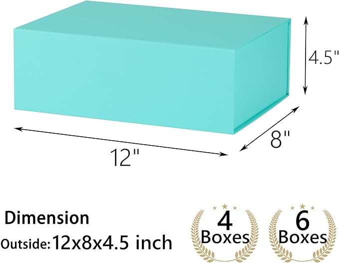 MUMUPACK 4 Pack Turquoise Gift Boxes With Lids,12x8x4.5 Inch Bridesmaid Proposal Box And Printable Stickers,Proposal Boxes With Ribbon For Wedding, Packaging, Present, Birthday