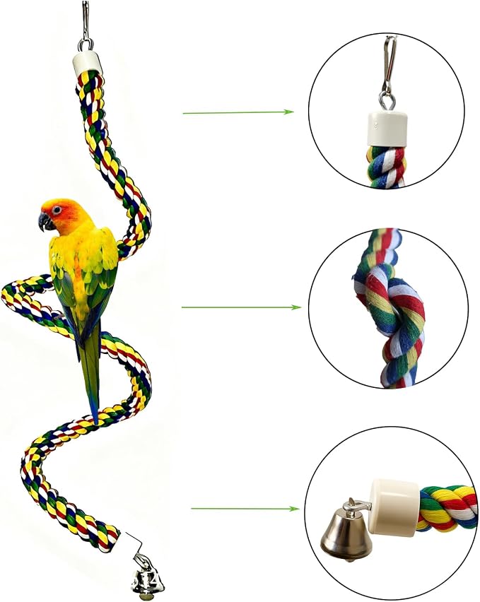 Bird Rope Perch & Birds Swing Set, 40''/60''/79'' | Rope perches for Conures, Parrots,Cockatiel,Lovebird,Budgerigar,Parakeet perches for cage,Birds perches,Bird cage Accessories