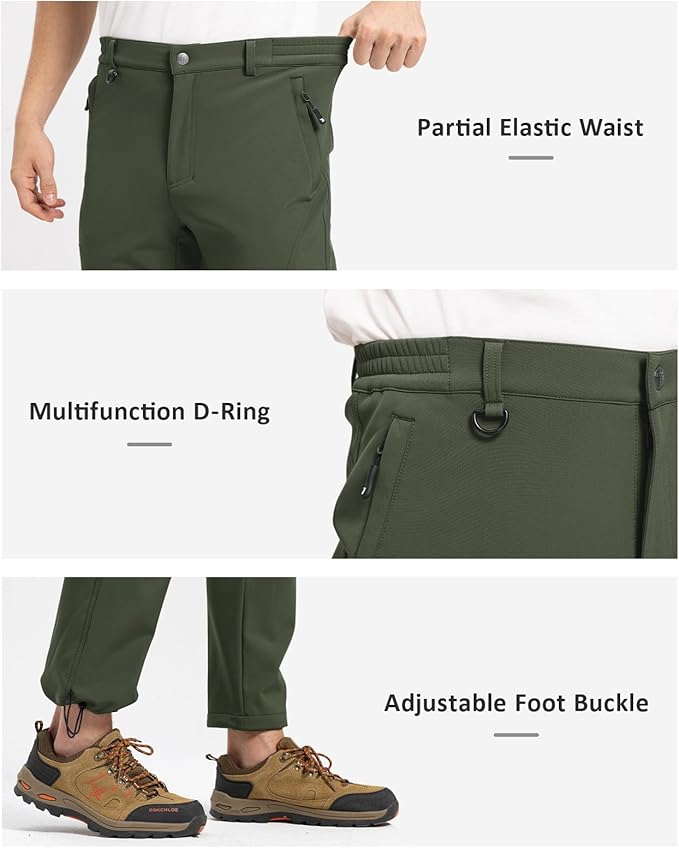 TBMPOY Men's Snow Pants Fleece Lined Hiking Winter Waterproof Softshell Ski Outdoor Insulated Climbing Pants Zipper Pockets