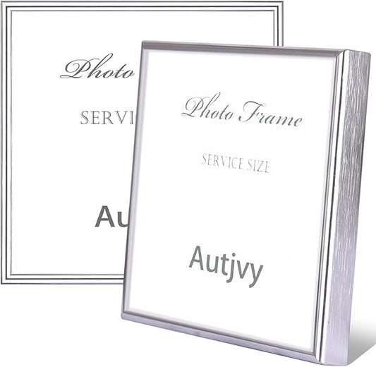 5x5 Picture Frame Silver Brushed Modern Simple Thin Aluminum Metal Photo Frame with HD Real Glass, Display for Tabletop and Wall Collage. (2 Pack)