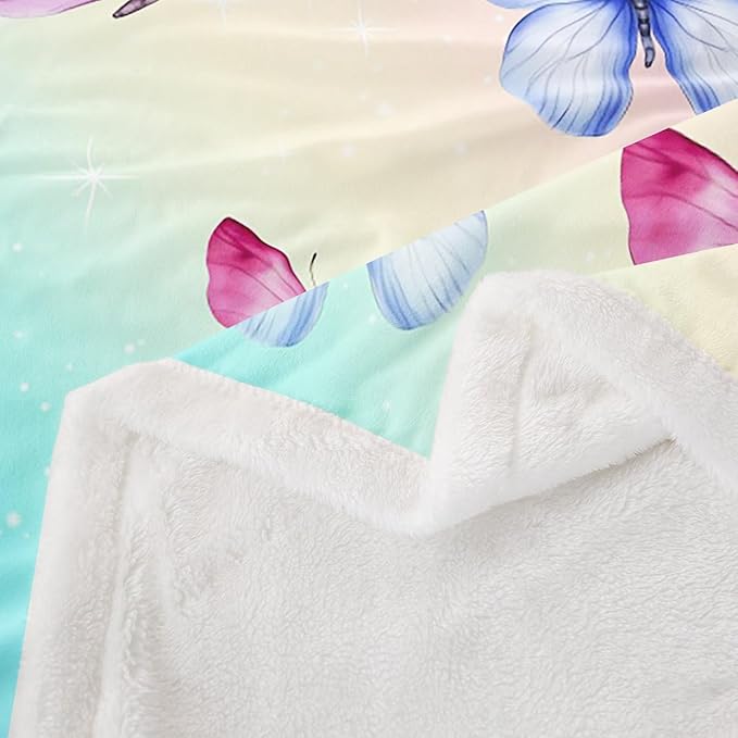 Feelyou Girls Butterfly Fleece Throw Blanket 40"x50" Kids Rainbow Sherpa Blanket Plush Fuzzy for Bed Couch Chair Living Room, Beautiful Butterflies Bed Blanket Room Decor