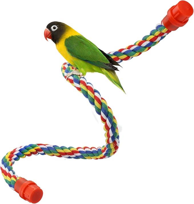 Mygeromon Bird Rope Perches Cage Climbing Accessories(31.5inch Plastic nut) | for Parakeet, Parrot, Cockatiels, Budgie, Colorful