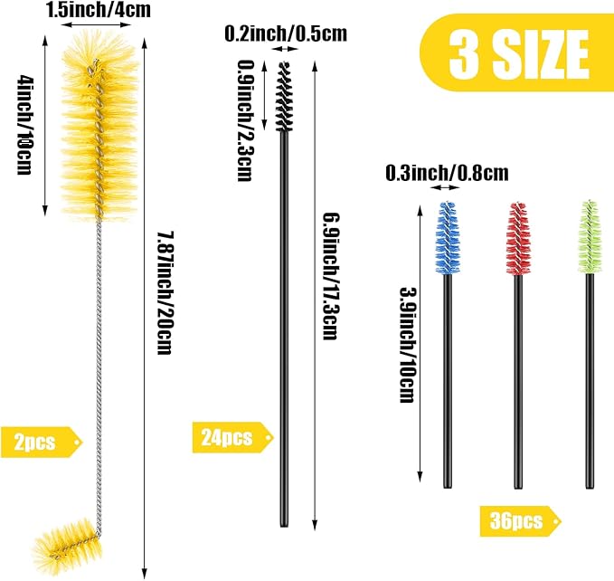 Hummingbird Feeder Cleaning Brush 19 Pieces 3 Size Mini Nylon Double Headed 2 in 1 Hummingbird Brush Hard to Reach Places Tiny Cleaning Kit(Yellow)
